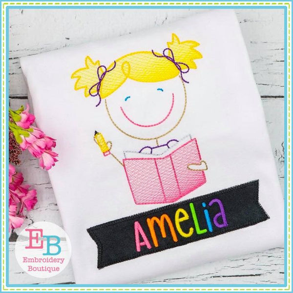 School Girl Sketch Design, Embroidery