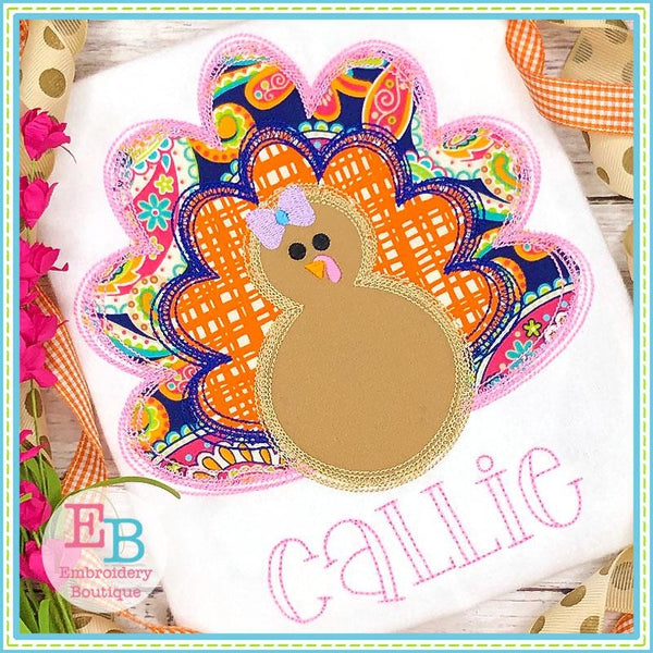 Turkey Scribble Applique - bow and no bow files included, Applique