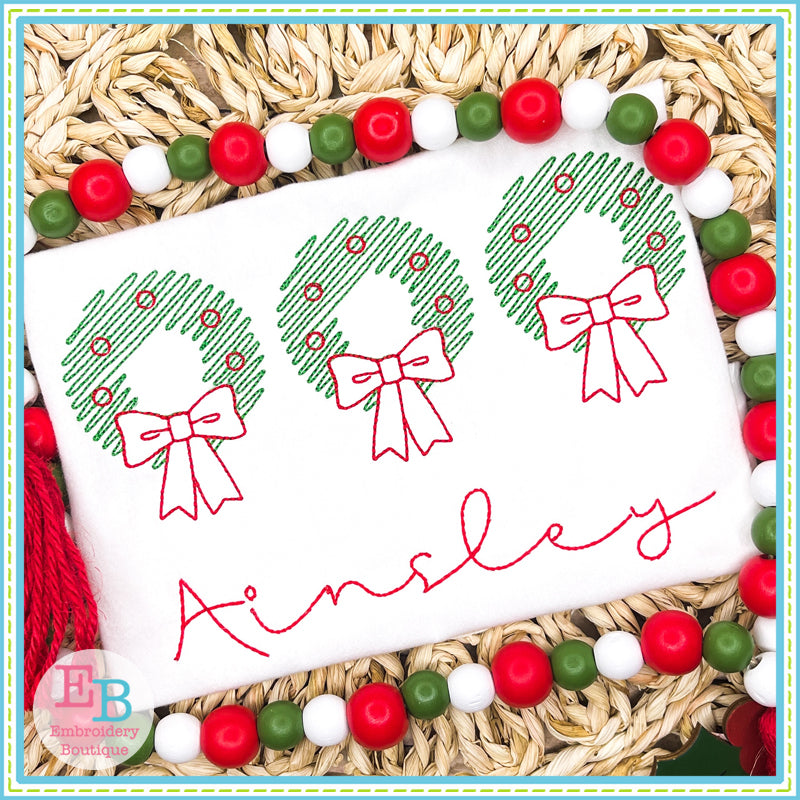 Scribble Wreath Trio Design, Embroidery