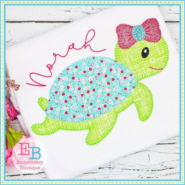 Sea Turtle Bow Blanket Stitch Applique, Applique