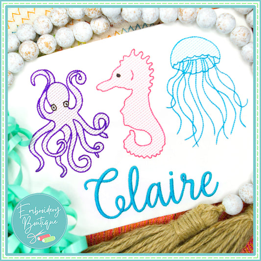 Sea Creatures Trio Sketch Design, Embroidery, Embroidery Boutique