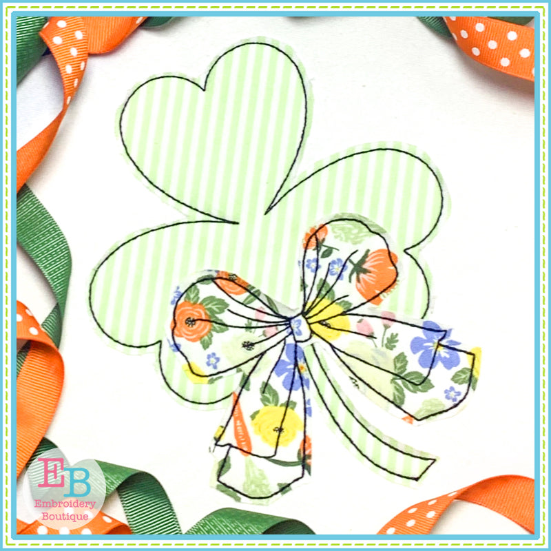 Shamrock Big Bow Bean Stitch Applique, Applique