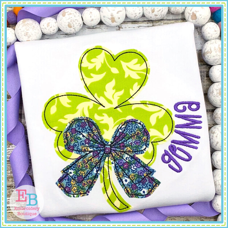 Shamrock Big Bow Bean Stitch Applique, Applique