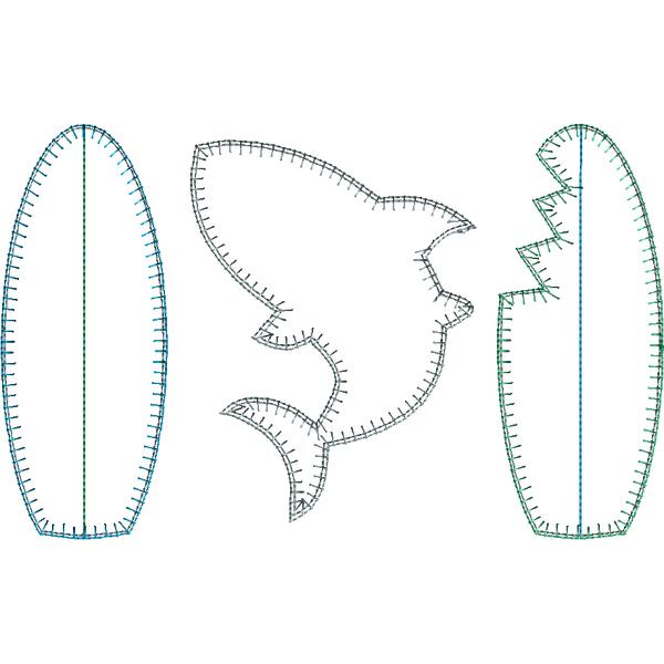 Shark Surf Board Blanket Stitch Applique Design, Applique