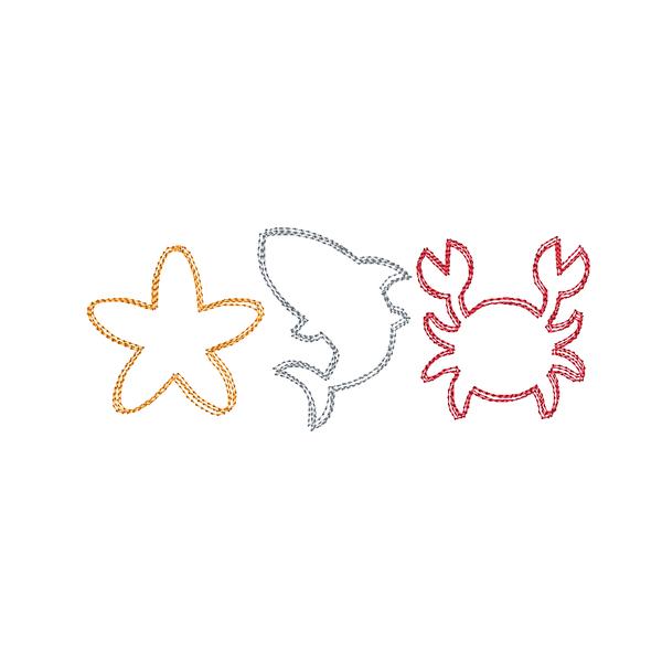 Star Shark Crab Trio Scribble Sketch Stitch Embroidery Design, Embroidery
