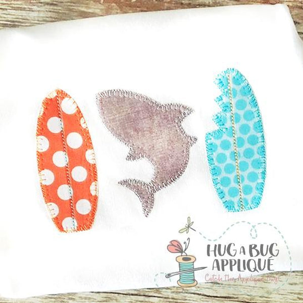 Shark Surf Board Blanket Stitch Applique Design, Applique
