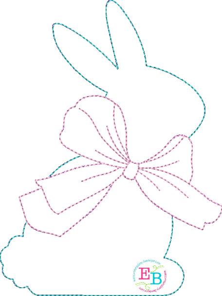 Simple Bunny Big Bow Bean Stitch Applique, Applique