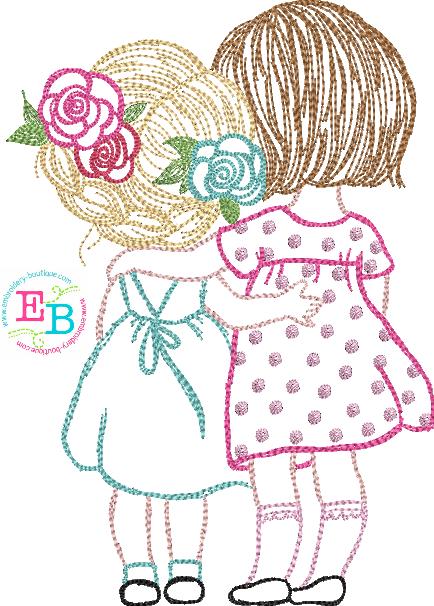 Sisters Watercolor Embroidery Design, Embroidery