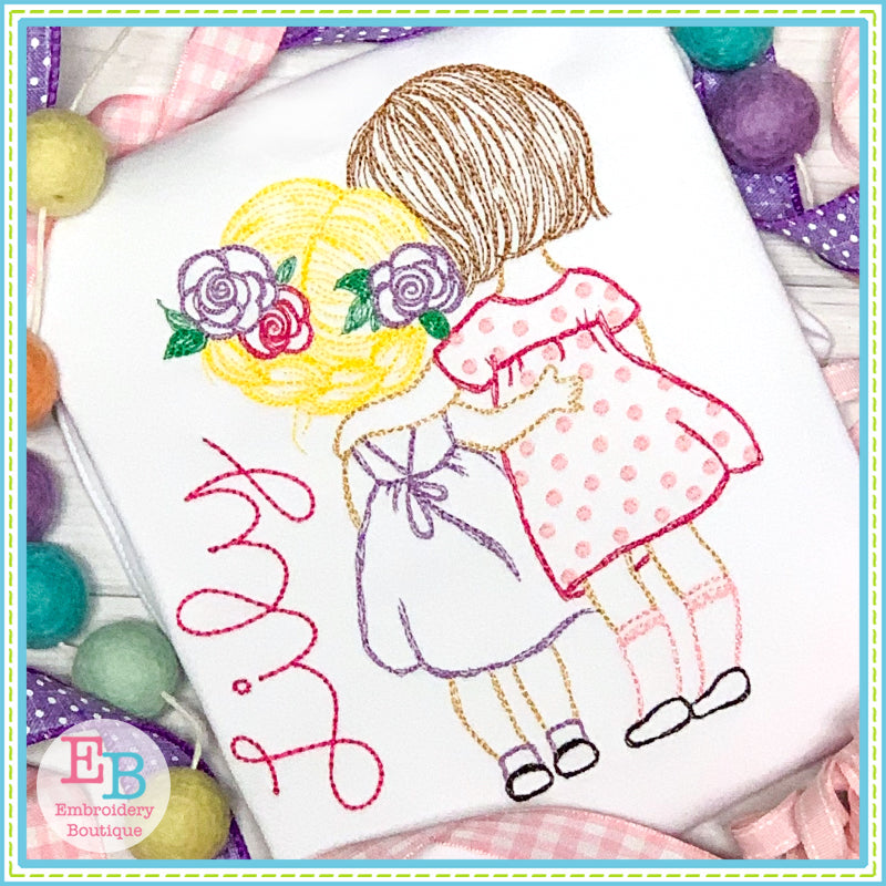 Sisters Watercolor Embroidery Design, Embroidery