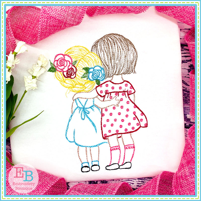 Sisters Watercolor Embroidery Design, Embroidery