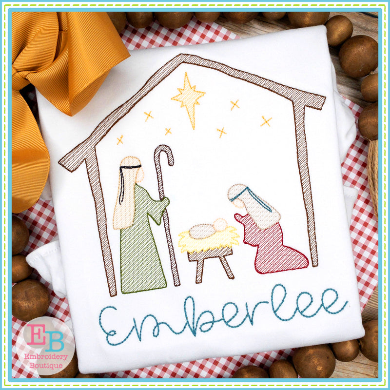 Nativity Sketch Embroidery Design, Embroidery