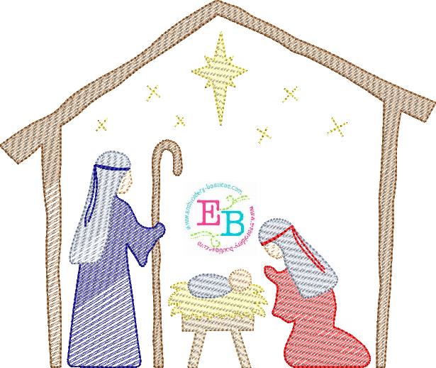 Nativity Sketch Embroidery Design, Embroidery