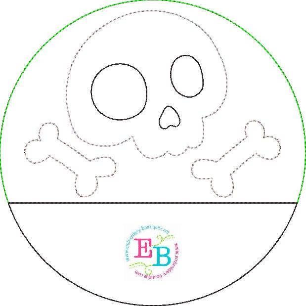 Skull Bones Circle Split Bean Stitch Applique, Applique