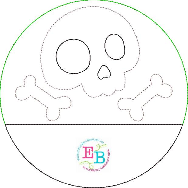 Skull Bones Circle Split Bean Stitch Applique, Applique