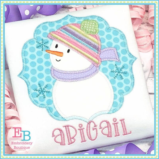 Snowman Girl Box Zigzag Applique, Applique