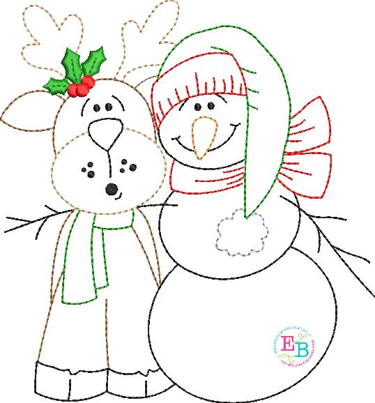 Snowman Reindeer Bean Stitch Applique, Applique