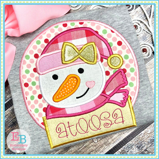 Snowman Bow Circle Satin Stitch Applique, Applique