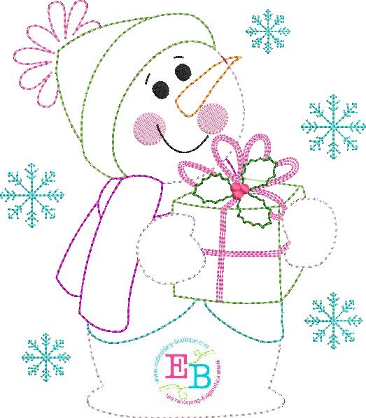 Snowman Present Bean Stitch Applique, Applique