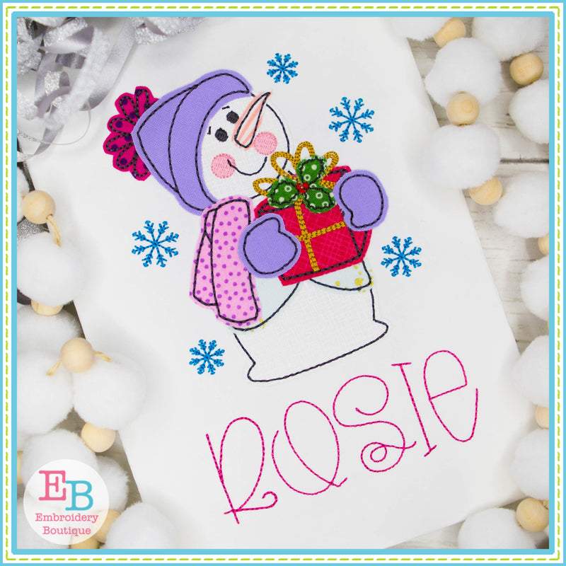 Snowman Present Bean Stitch Applique, Applique
