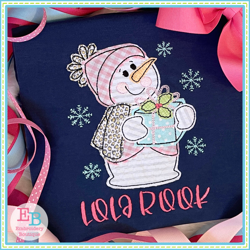 Snowman Present Bean Stitch Applique, Applique