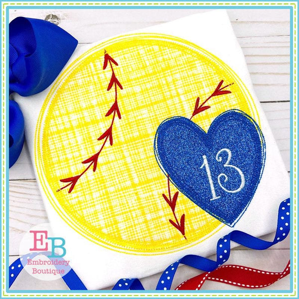 Baseball-Softball Heart Scribble Applique, Applique