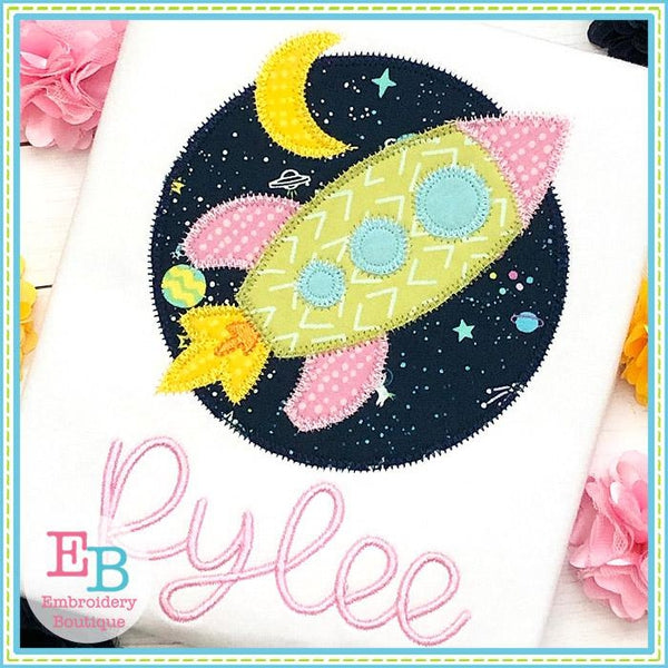Space Ship Circle Zigzag Applique, Applique