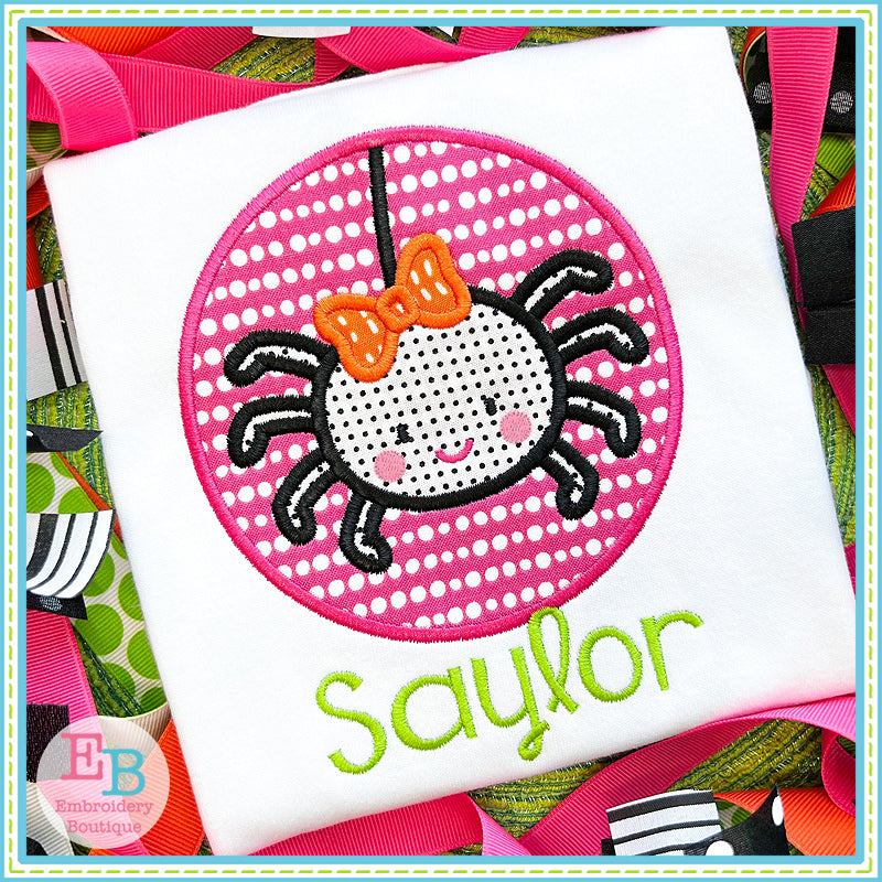 Spider Bow Circle Satin Stitch Applique, Applique