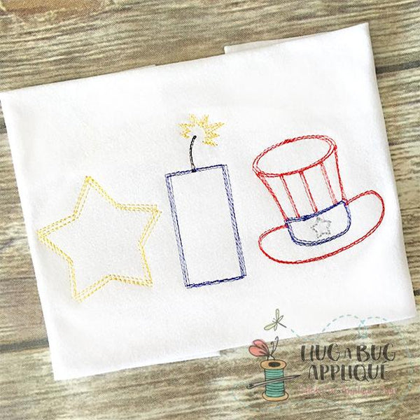 Star Hat Firecracker Trio Scribble Embroidery Design, Embroidery