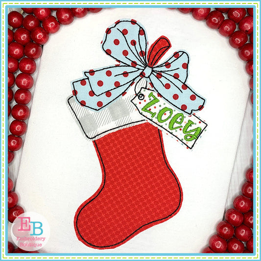 Stocking Big Bow Bean Applique, Applique