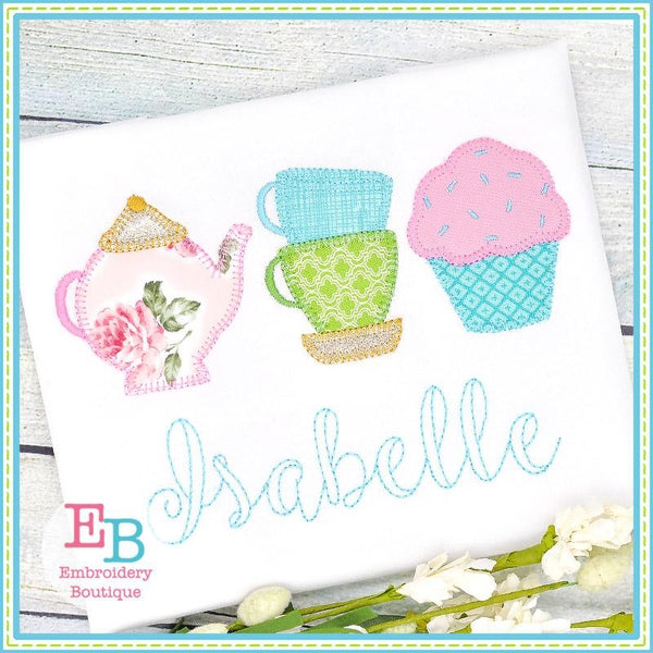 Teapot Cups Cupcake Blanket Stitch Applique, Applique