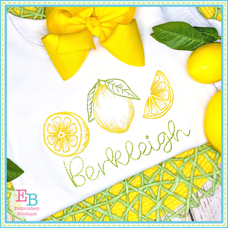 Three Lemons Sketch Embroidery Design, Embroidery