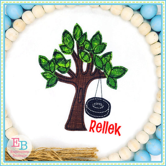 Tire Swing Tree Bean Stitch Applique, Applique