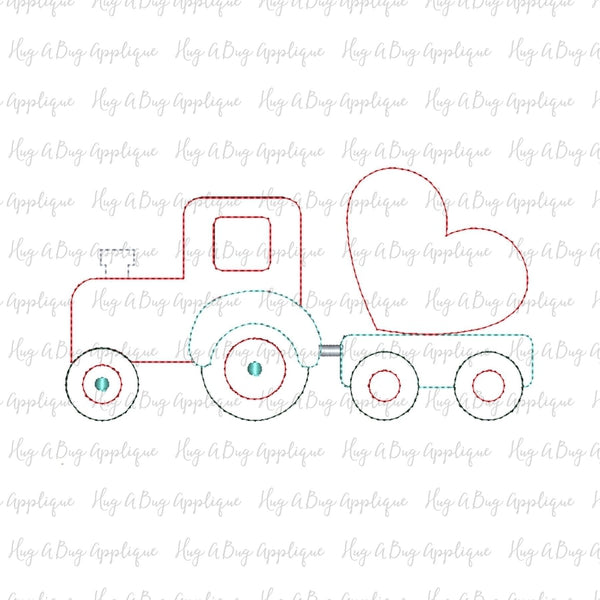 Tractor Heart Bean Stitch Applique Design, Applique