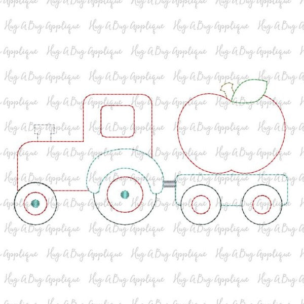 Tractor Apple Bean Stitch Applique Design, Applique