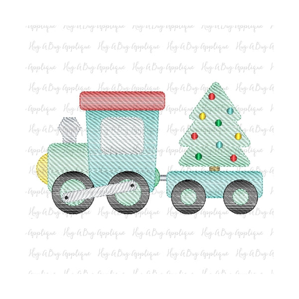 Christmas Train Sketch Stitch Embroidery Design, Embroidery