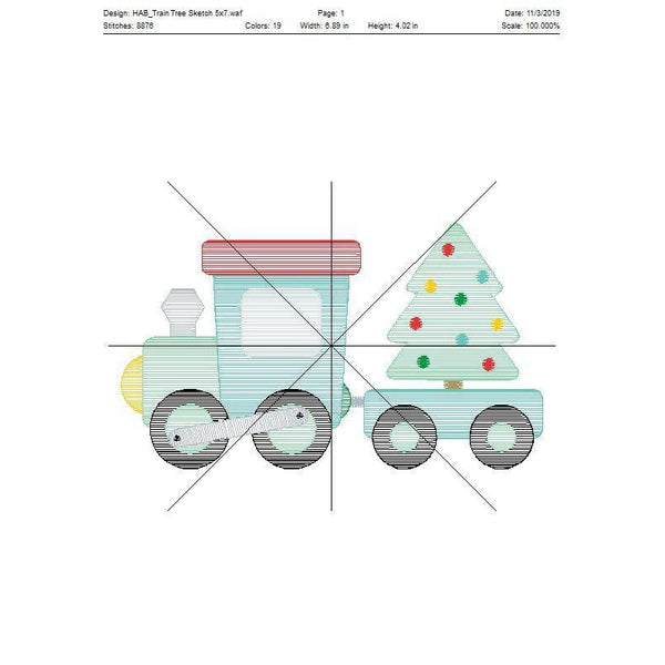 Christmas Train Sketch Stitch Embroidery Design, Embroidery