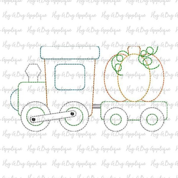 Train Pumpkin Bean Stitch Applique Design, Applique