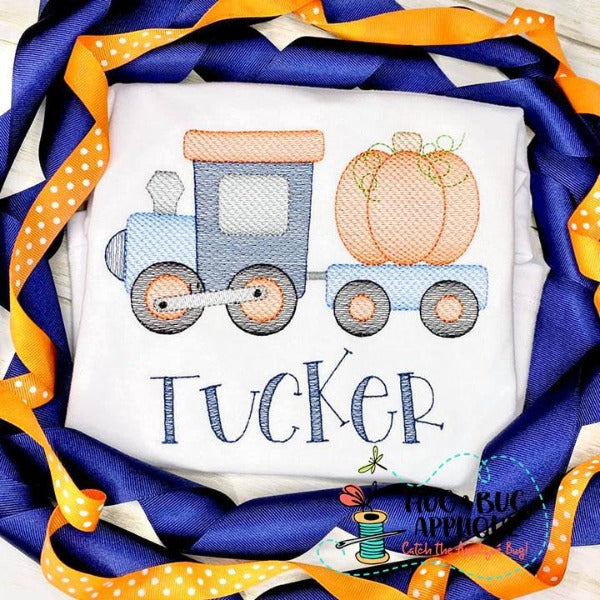 Train Pumpkin Sketch Stitch Embroidery Design, Embroidery