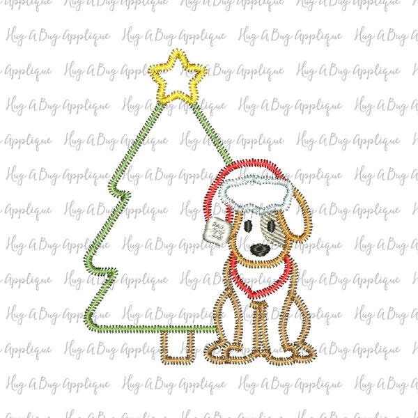 Tree Star Pup Zig Zag Stitch Applique Design, Applique