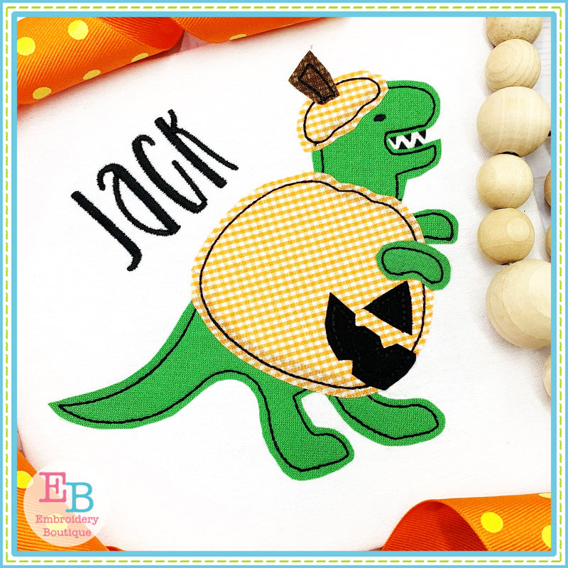 T-Rex Jack-o-Lantern Bean Stitch Applique, Applique