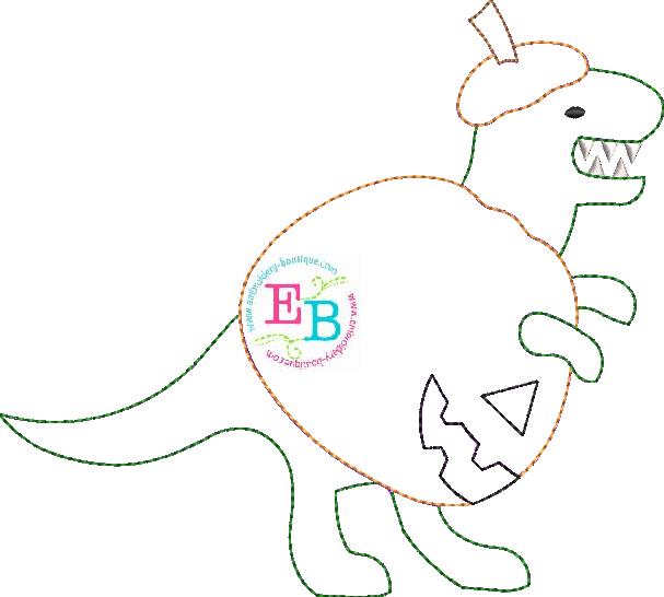 T-Rex Jack-o-Lantern Bean Stitch Applique, Applique