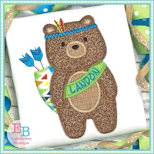 Tribal Boy Bear Zigzag Applique, Applique