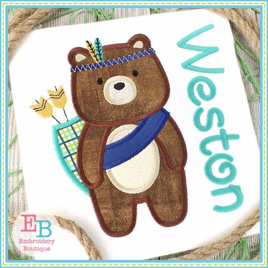 Tribal Boy Bear Satin Applique, Applique