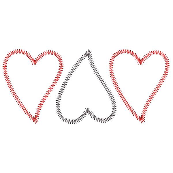 Hearts Trio Zig Zag Stitch Applique Design, Applique