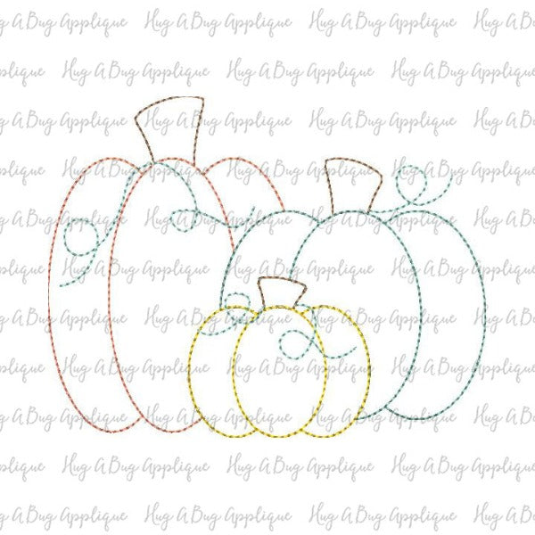 Trio Pumpkins Bean Stitch Applique Design, Applique