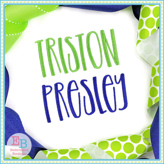 Triston Presley Embroidery Font, Embroidery Font