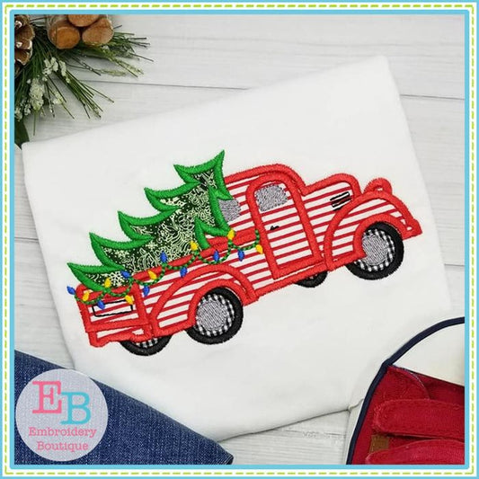 Vintage Christmas Truck Applique, Applique