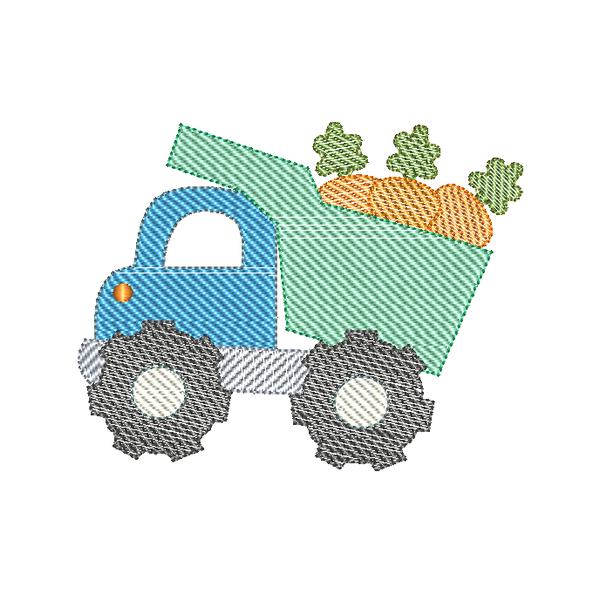 Dump Truck Carrots Sketch Embroidery Design, Embroidery