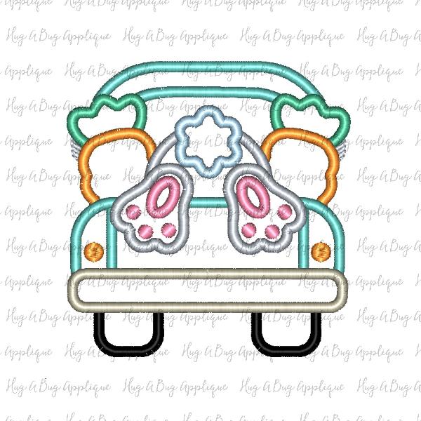 Truck Bunny Satin Stitch Applique Design, Applique