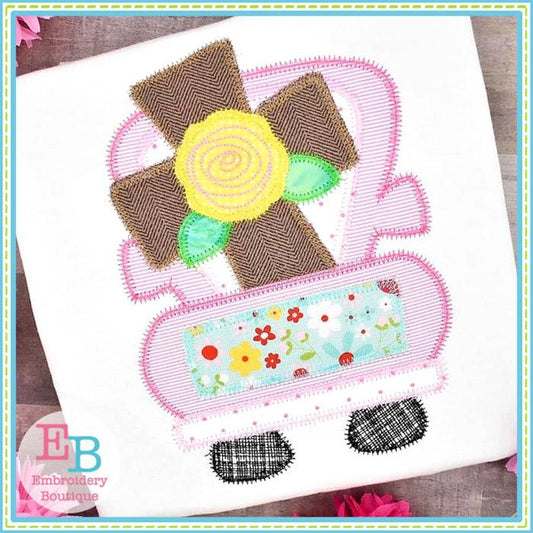Truck Cross Rose Zigzag Applique, Applique